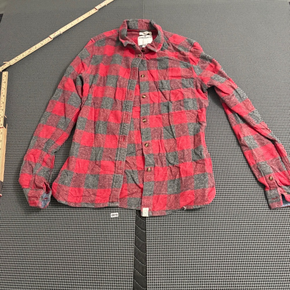 American Eagle‎ Slim Fit Red Grey Buffalo Plaid Flannel Button Down Shirt Small